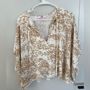 Buddylove - Loose fitting crop top blouse with tie - Size Small - Fawn Print